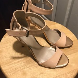 Light pink patent leather Ankle strap heels.